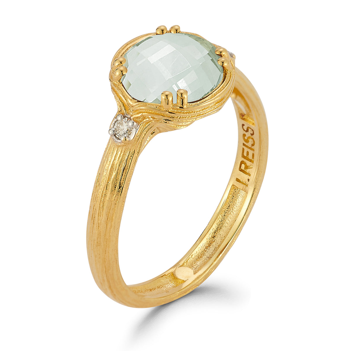 14K Gold 0.05 ct. tw. Diamond & 1.75 Green Amethyst Cocktail Ring