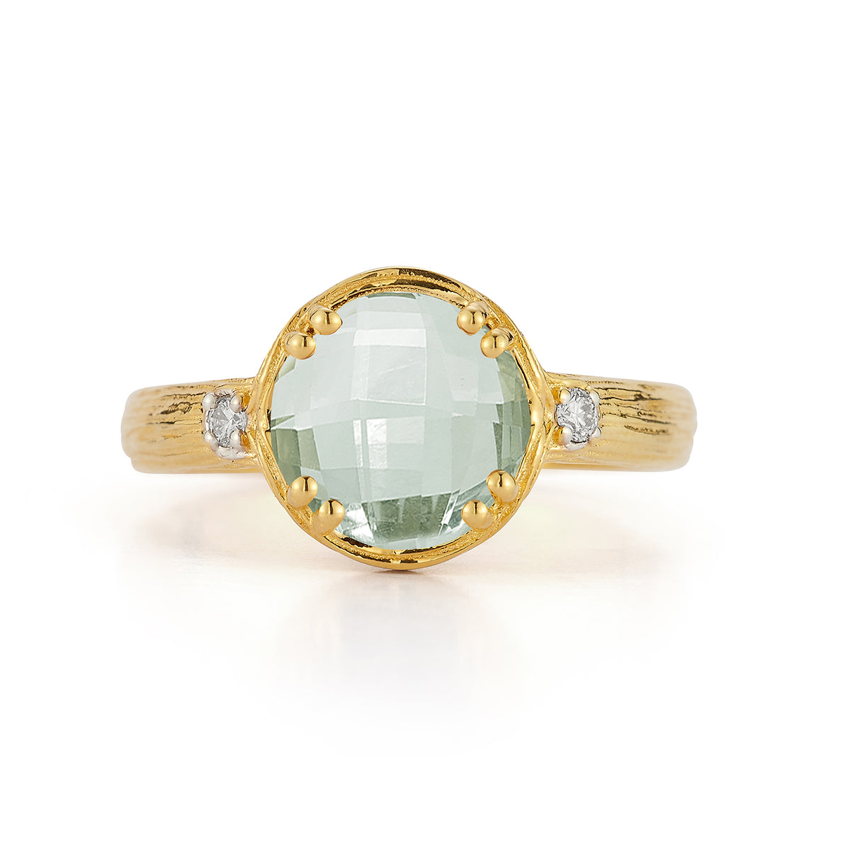 14K Gold 0.05 ct. tw. Diamond & 1.75 Green Amethyst Cocktail Ring