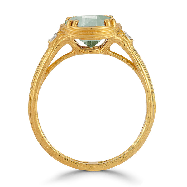 14K Gold 0.05 ct. tw. Diamond & 1.75 Green Amethyst Cocktail Ring