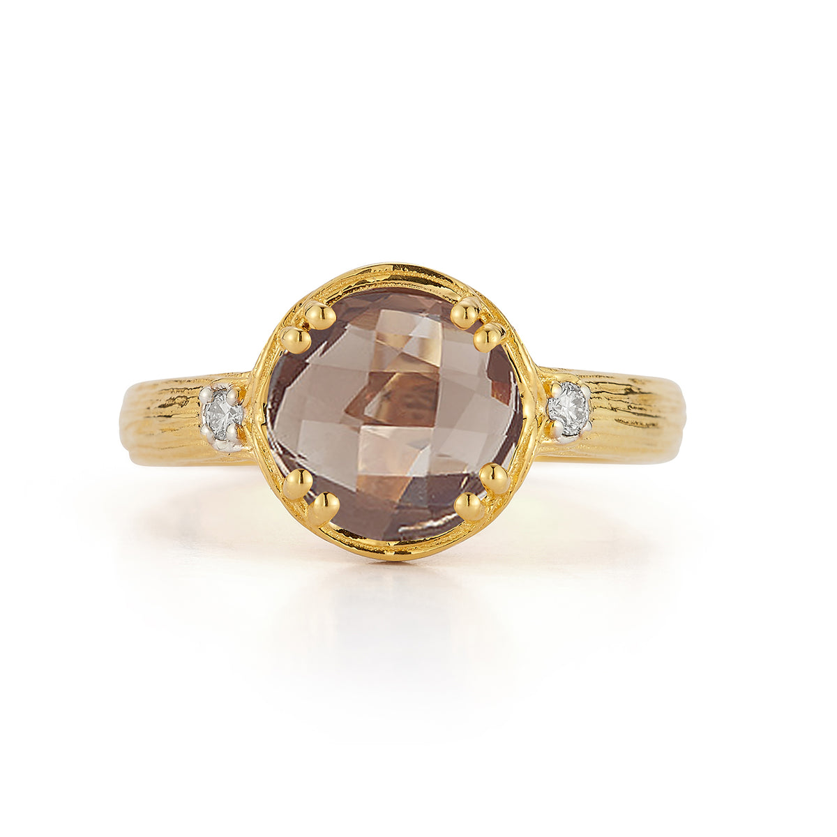14K Gold 0.05 ct. tw. Diamond & 1.75 Smokey Topaz Cocktail Ring