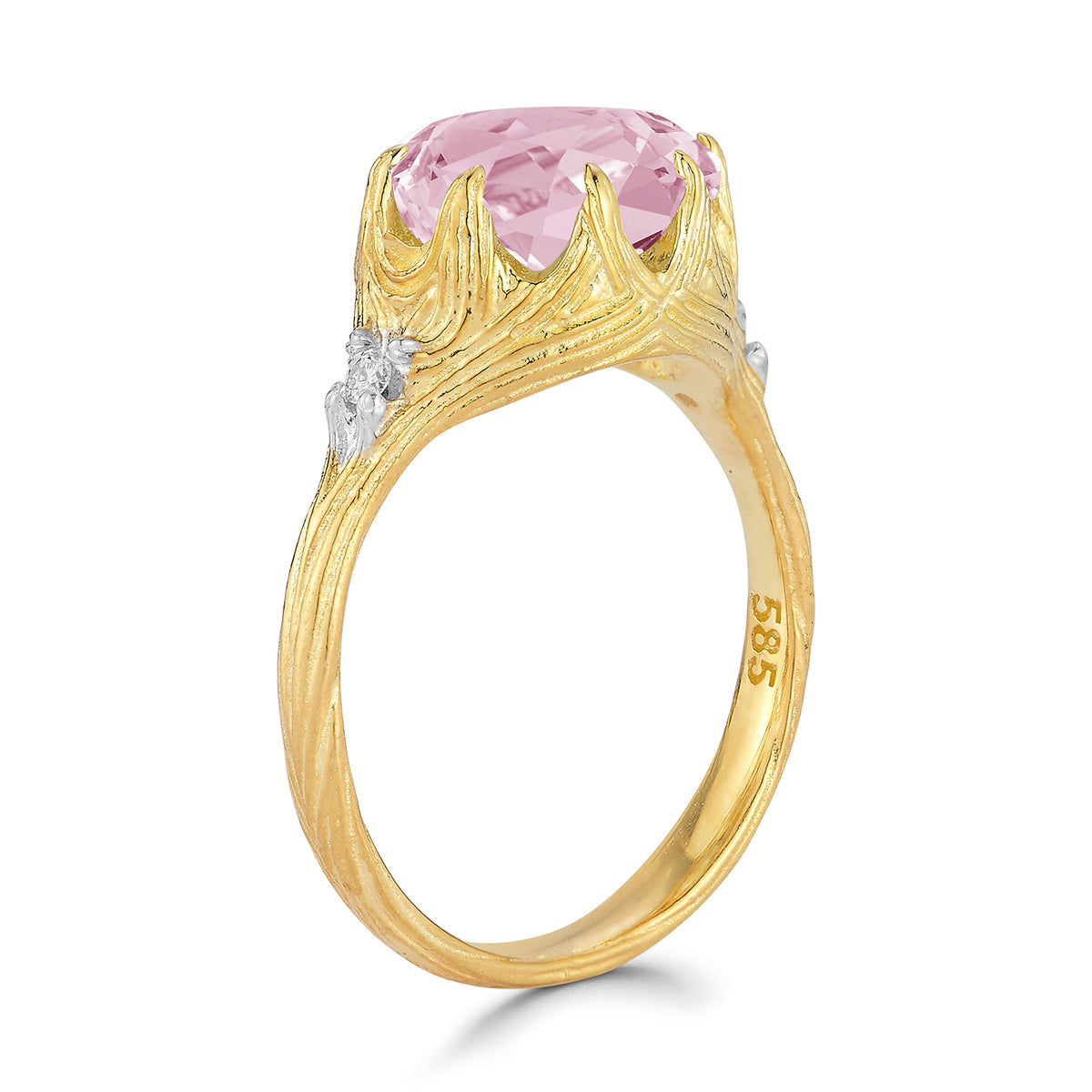 14K Gold 0.05 ct. tw. Diamond & 3.12CT Rose Quartz Cocktail Ring