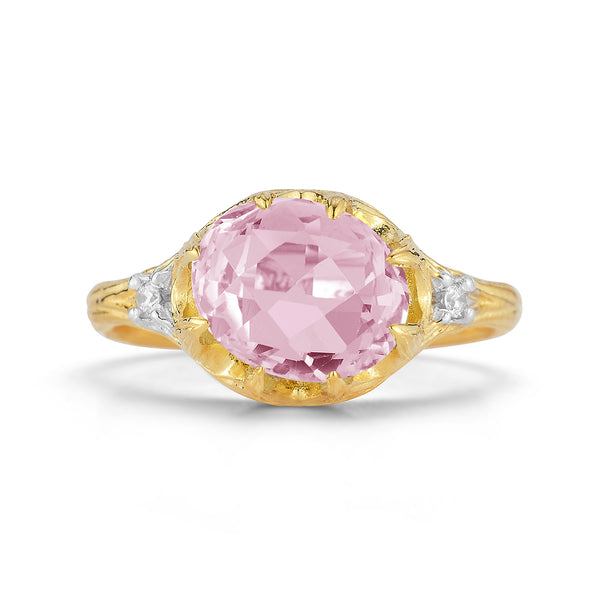 14K Gold 0.05 ct. tw. Diamond & 3.12CT Rose Quartz Cocktail Ring