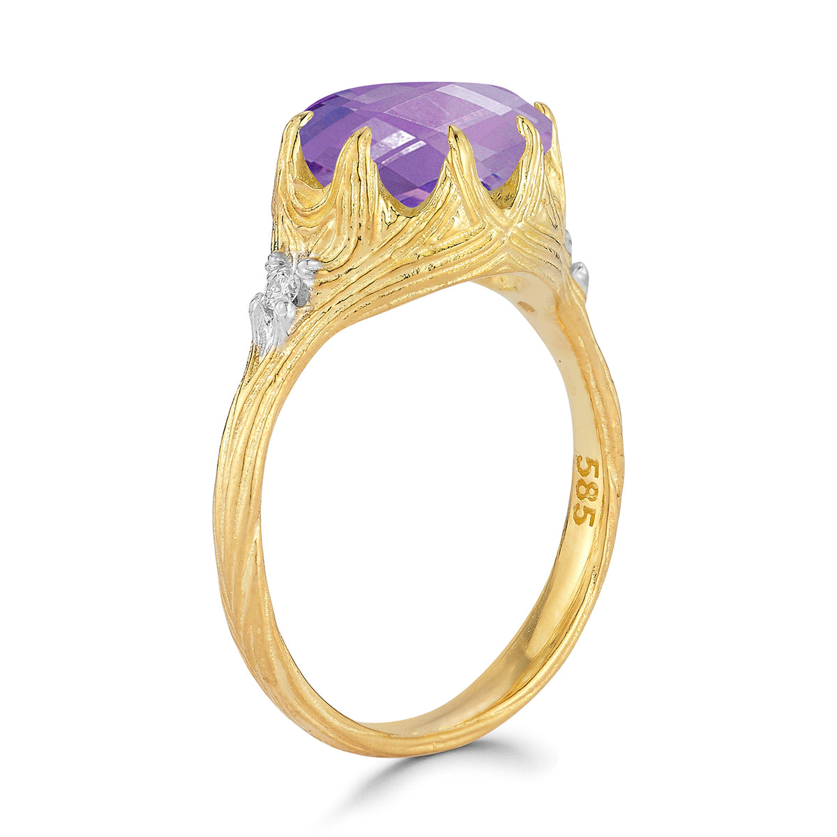 14K Gold 0.05 ct. tw. Diamond & 3.25CT Amethyst Cocktail Ring