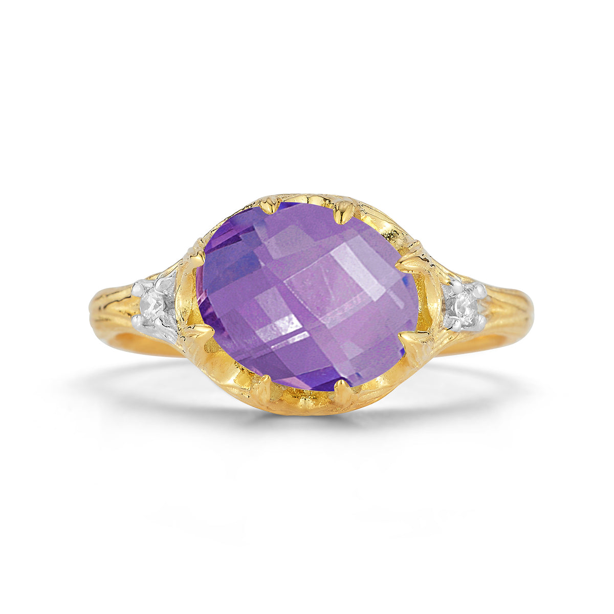 14K Gold 0.05 ct. tw. Diamond & 3.25CT Amethyst Cocktail Ring