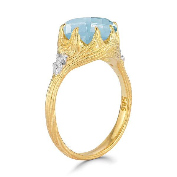 14K Gold 0.05 ct. tw. Diamond & 4.25CT Blue Topaz Cocktail Ring