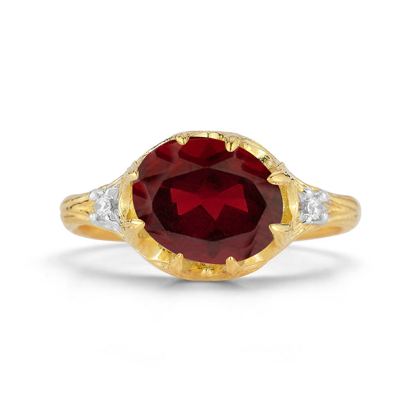 14K Gold 0.05 ct. tw. Diamond & 4.9CT Garnet Cocktail Ring