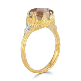 14K Gold 0.05 ct. tw. Diamond & 3.5CT Smokey Topaz Cocktail Ring