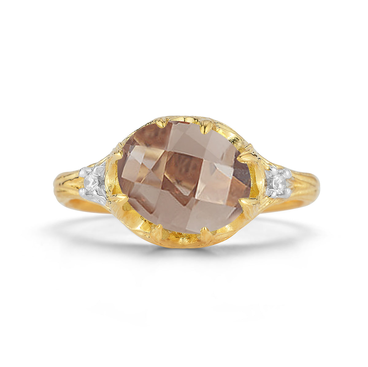 14K Gold 0.05 ct. tw. Diamond & 3.5CT Smokey Topaz Cocktail Ring