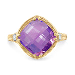 14K Gold 0.05 ct. tw. Diamond & 3.5CT Amethyst Color Stone Cocktail Ring
