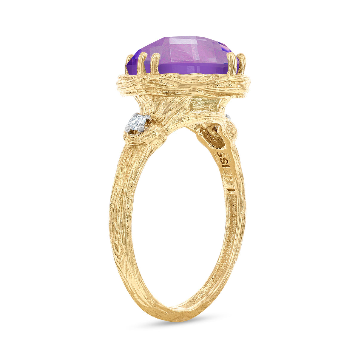 14K Gold 0.05 ct. tw. Diamond & 3.5CT Amethyst Color Stone Cocktail Ring
