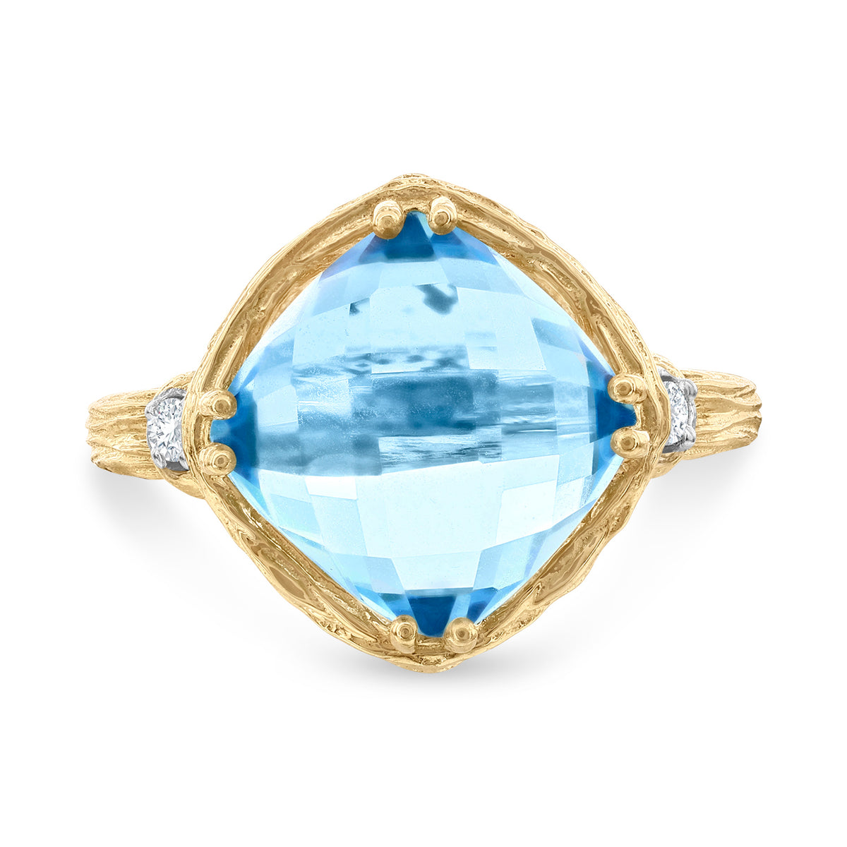 14K Gold 0.05 ct. tw. Diamond & 4.75CT Blue Topaz Color Stone Cocktail Ring