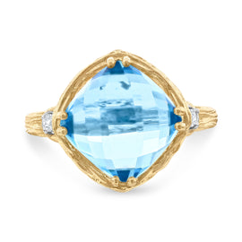 14K Gold 0.05 ct. tw. Diamond & 4.75CT Blue Topaz Color Stone Cocktail Ring