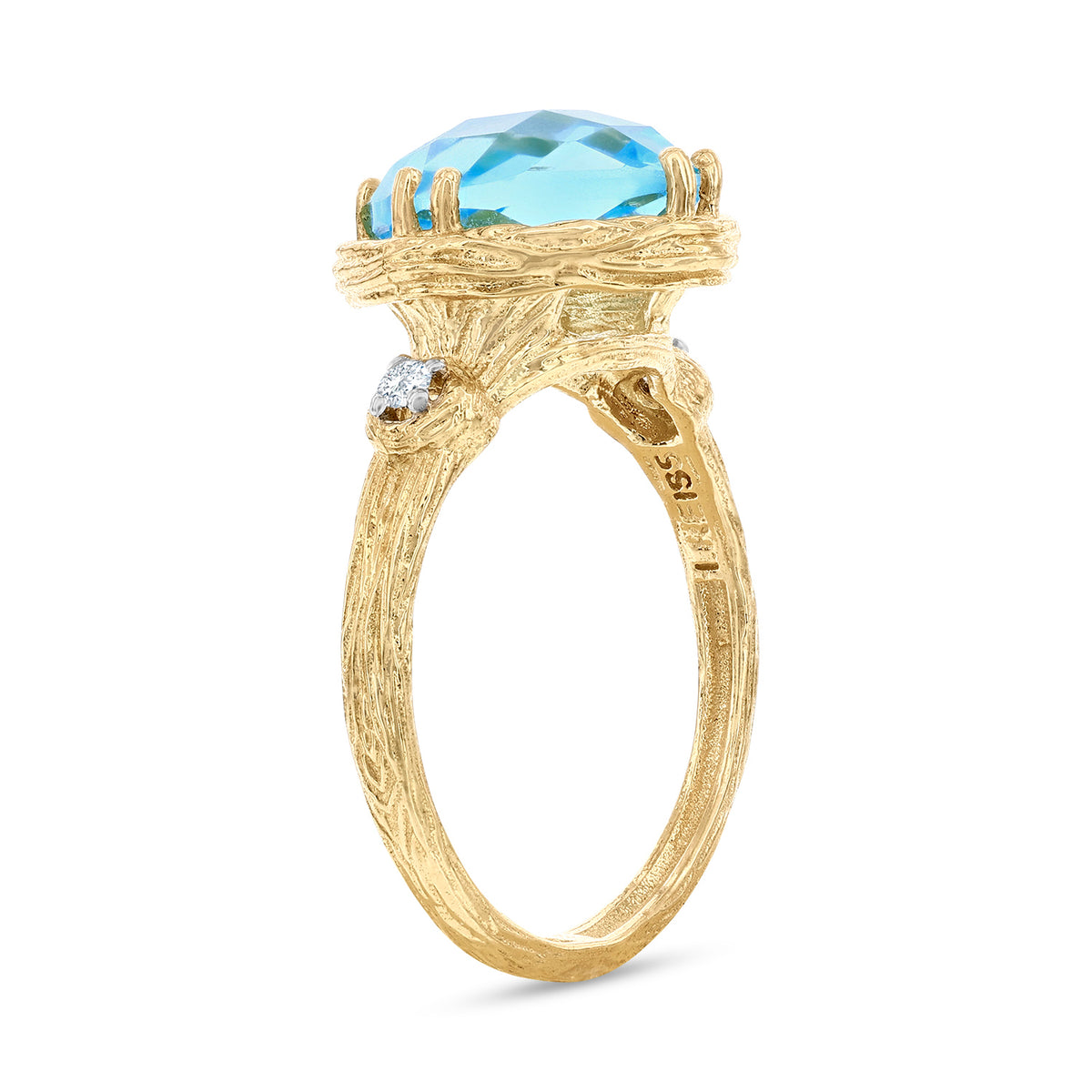 14K Gold 0.05 ct. tw. Diamond & 4.75CT Blue Topaz Color Stone Cocktail Ring