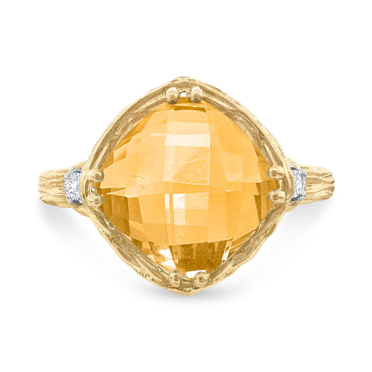 14K Gold 0.05 ct. tw. Diamond & 3.5CT Citrine Color Stone Cocktail Ring