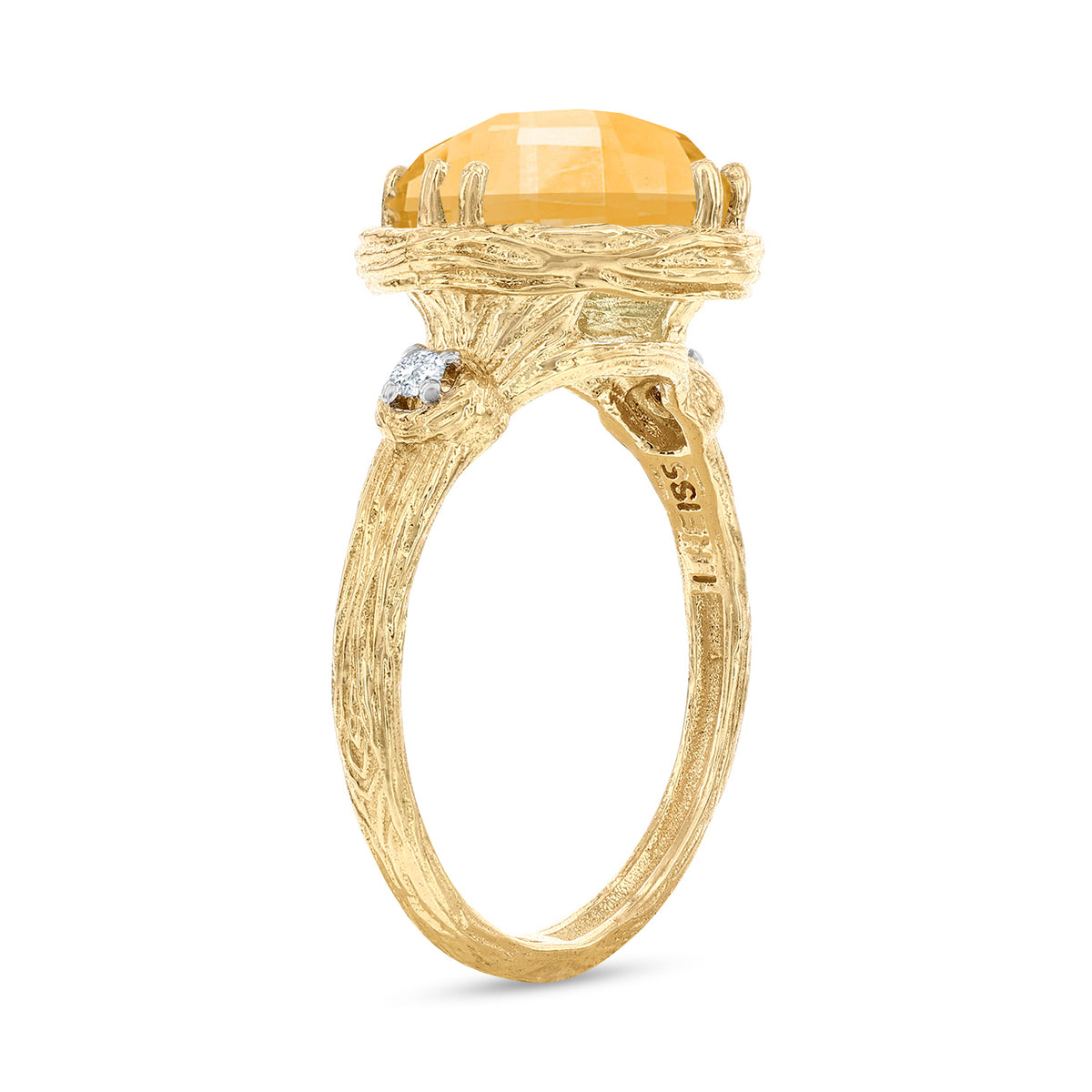 14K Gold 0.05 ct. tw. Diamond & 3.5CT Citrine Color Stone Cocktail Ring
