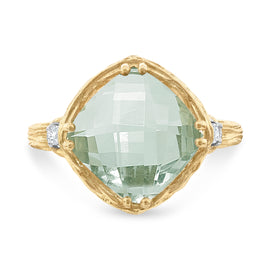 14K Gold 0.05 ct. tw. Diamond & 3.5CT Green Amethyst Color Stone Cocktail Ring