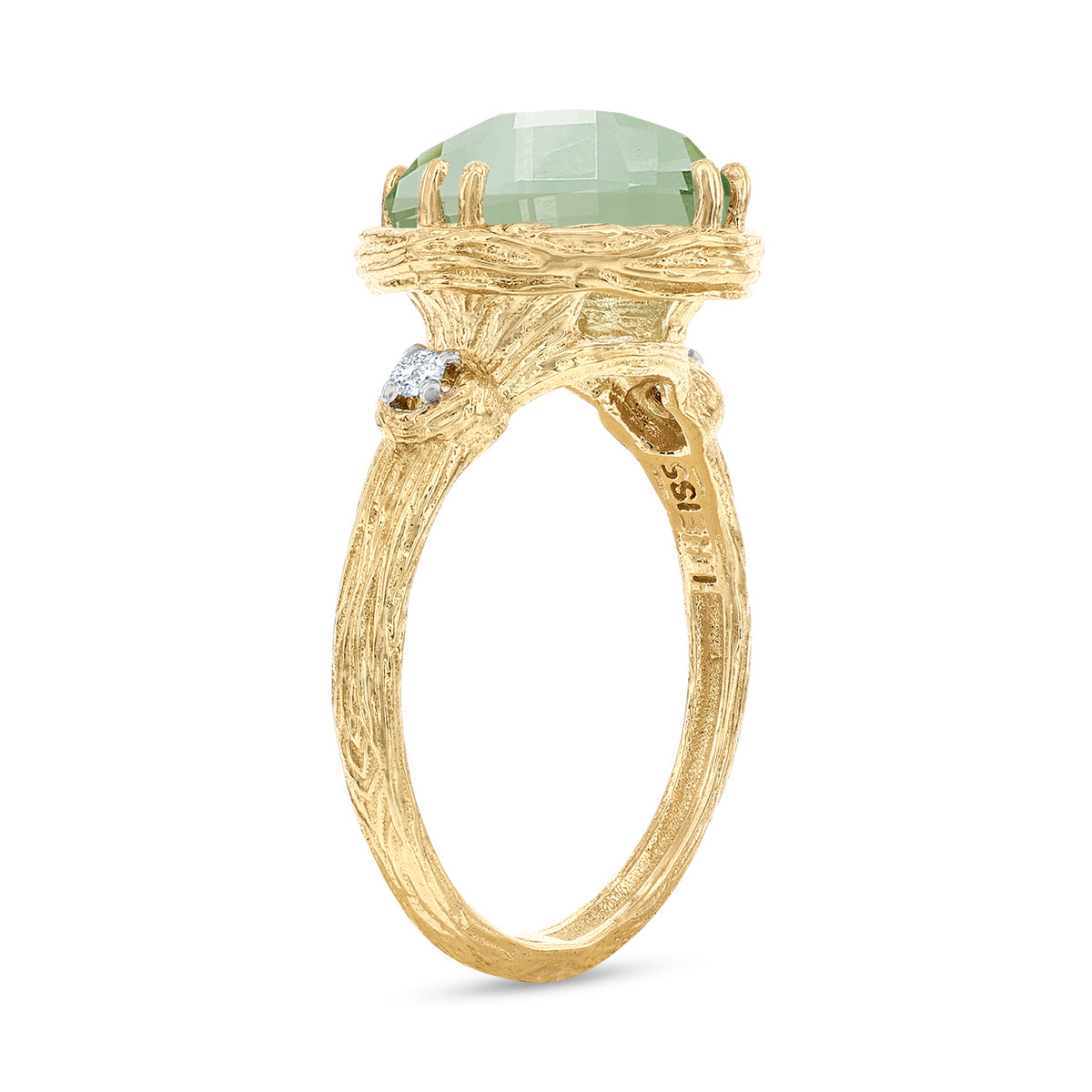 14K Gold 0.05 ct. tw. Diamond & 3.5CT Green Amethyst Color Stone Cocktail Ring