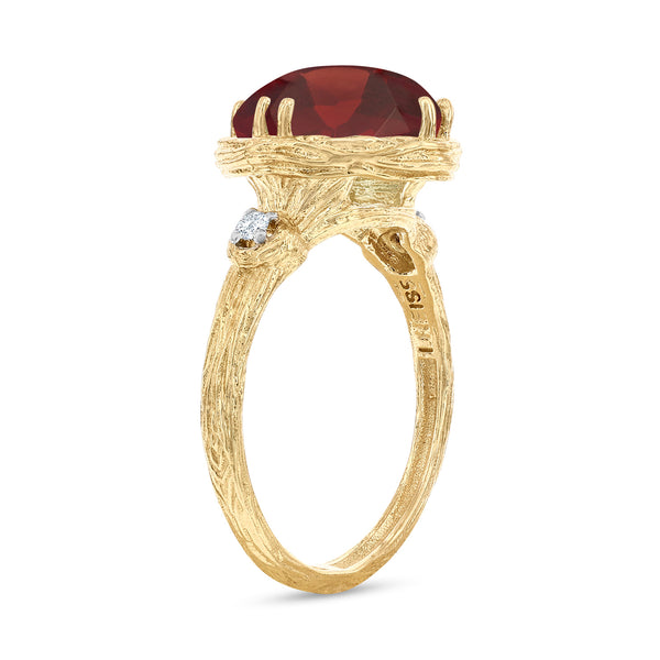 14K Gold 0.05 ct. tw. Diamond & 5.4CT Garnet Color Stone Cocktail Ring