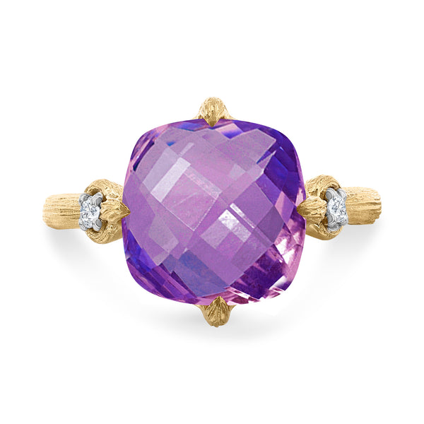 14K Gold 0.05 ct. tw. Diamond & 3.5CT Amethyst Color Stone Cocktail Ring