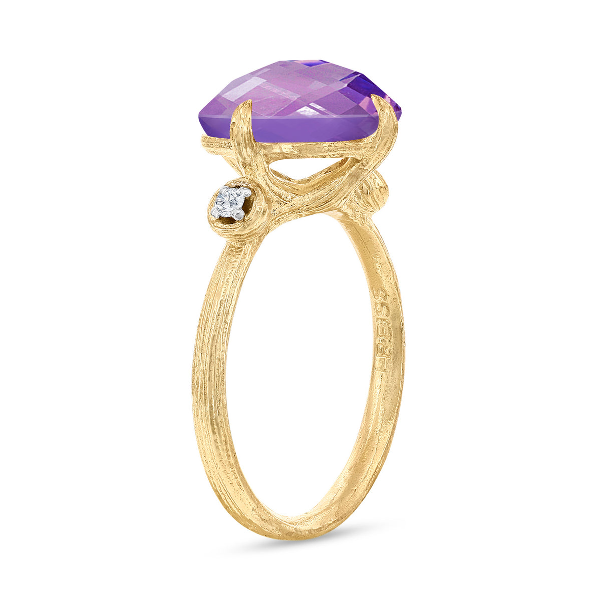 14K Gold 0.05 ct. tw. Diamond & 3.5CT Amethyst Color Stone Cocktail Ring