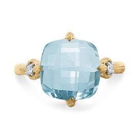 14K Gold 0.05 ct. tw. Diamond & 4.75CT Blue Topaz Color Stone Cocktail Ring
