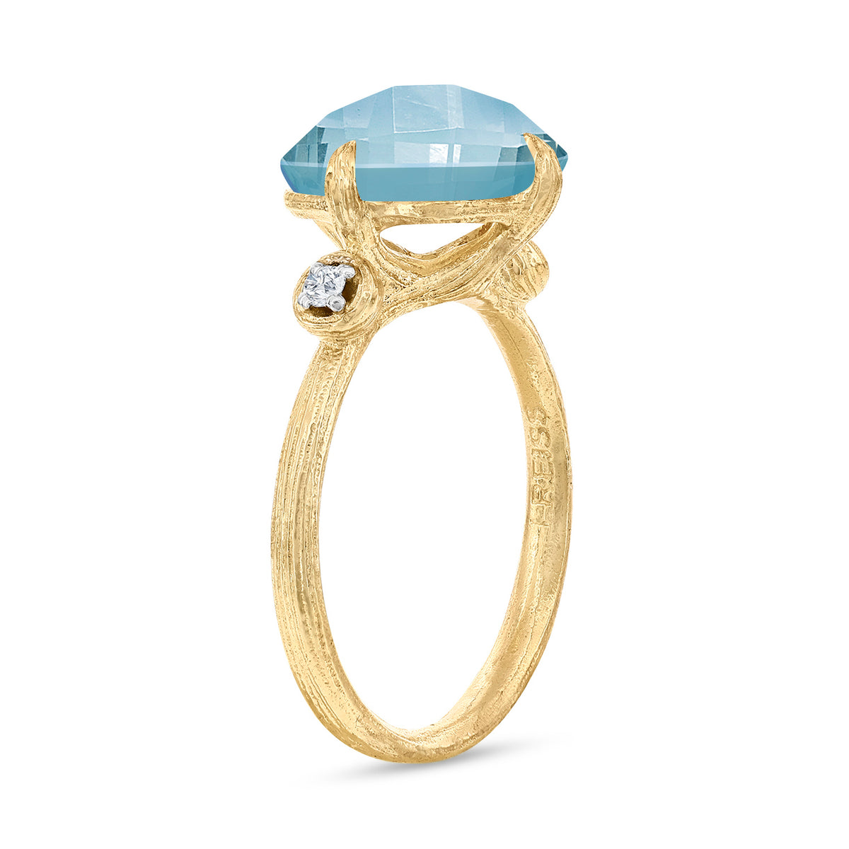 14K Gold 0.05 ct. tw. Diamond & 4.75CT Blue Topaz Color Stone Cocktail Ring