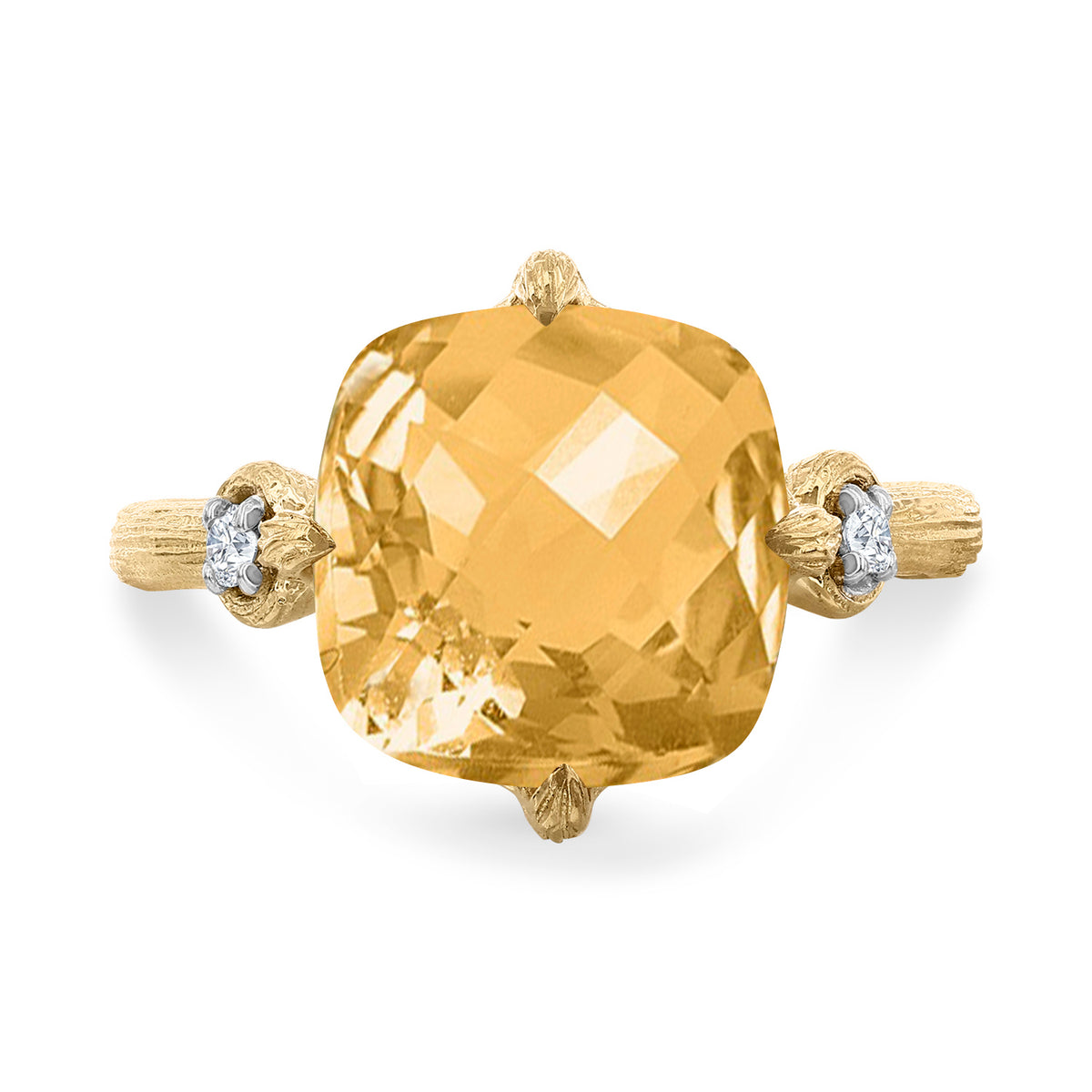 14K Gold 0.05 ct. tw. Diamond & 3.5CT Citrine Color Stone Cocktail Ring
