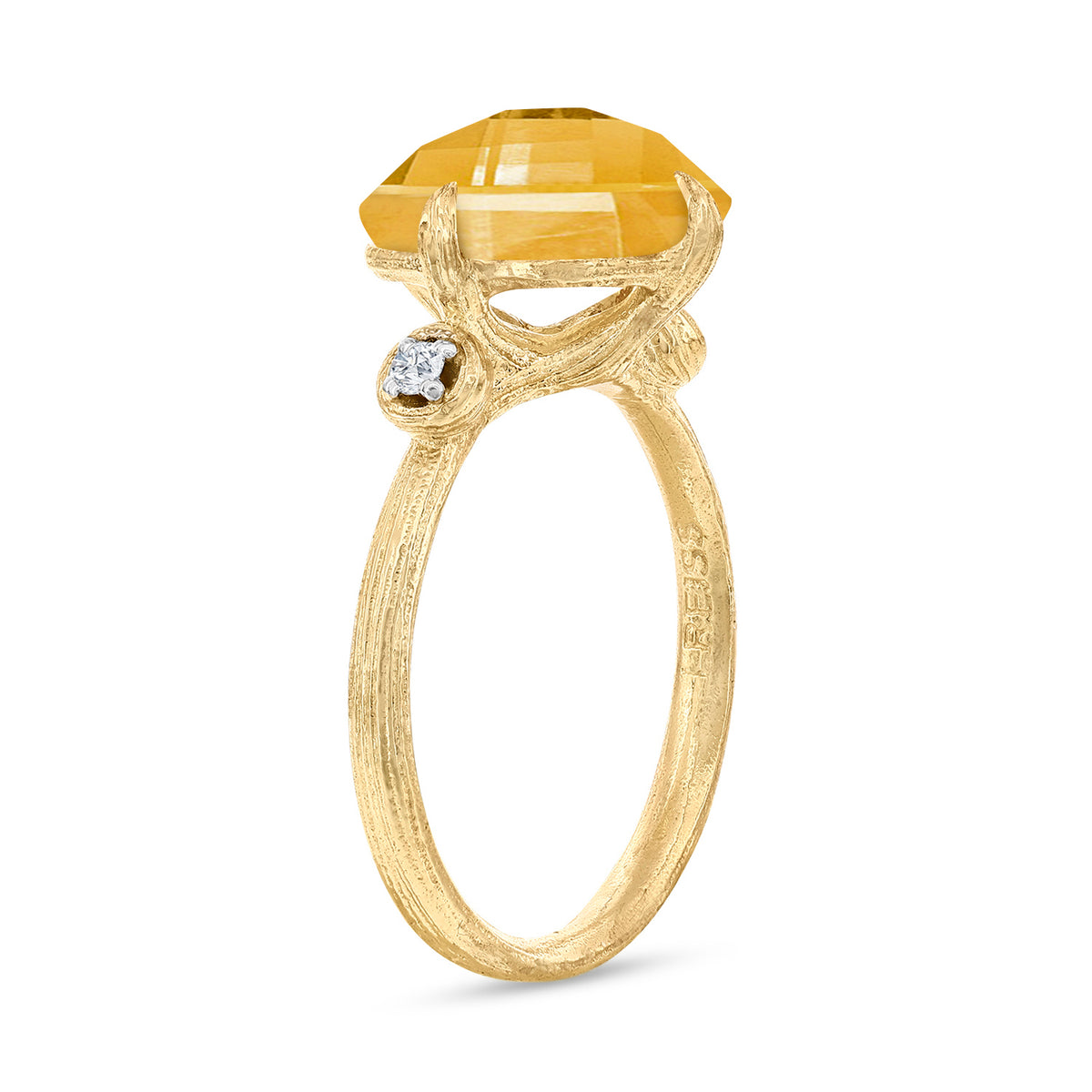 14K Gold 0.05 ct. tw. Diamond & 3.5CT Citrine Color Stone Cocktail Ring