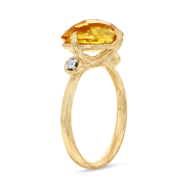 14K Gold 0.05 ct. tw. Diamond & 3.5CT Citrine Color Stone Cocktail Ring