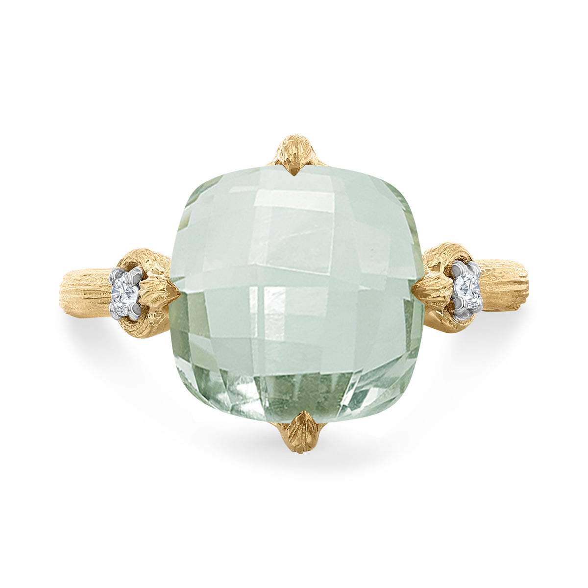14K Gold 0.05 ct. tw. Diamond & 3.5CT Green Amethyst Color Stone Cocktail Ring