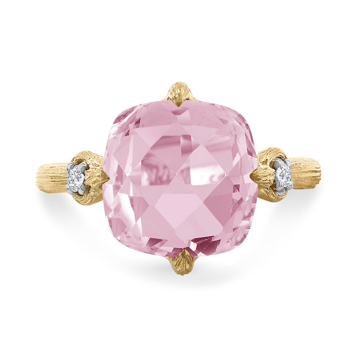 14K Gold 0.05 ct. tw. Diamond & 3.5CT Rose Quartz  Cocktail Ring