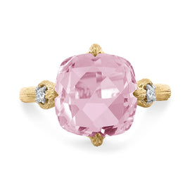 14K Gold 0.05 ct. tw. Diamond & 3.5CT Rose Quartz  Cocktail Ring