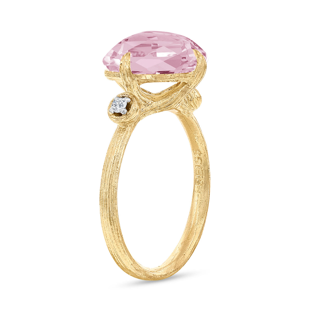 14K Gold 0.05 ct. tw. Diamond & 3.5CT Rose Quartz  Cocktail Ring