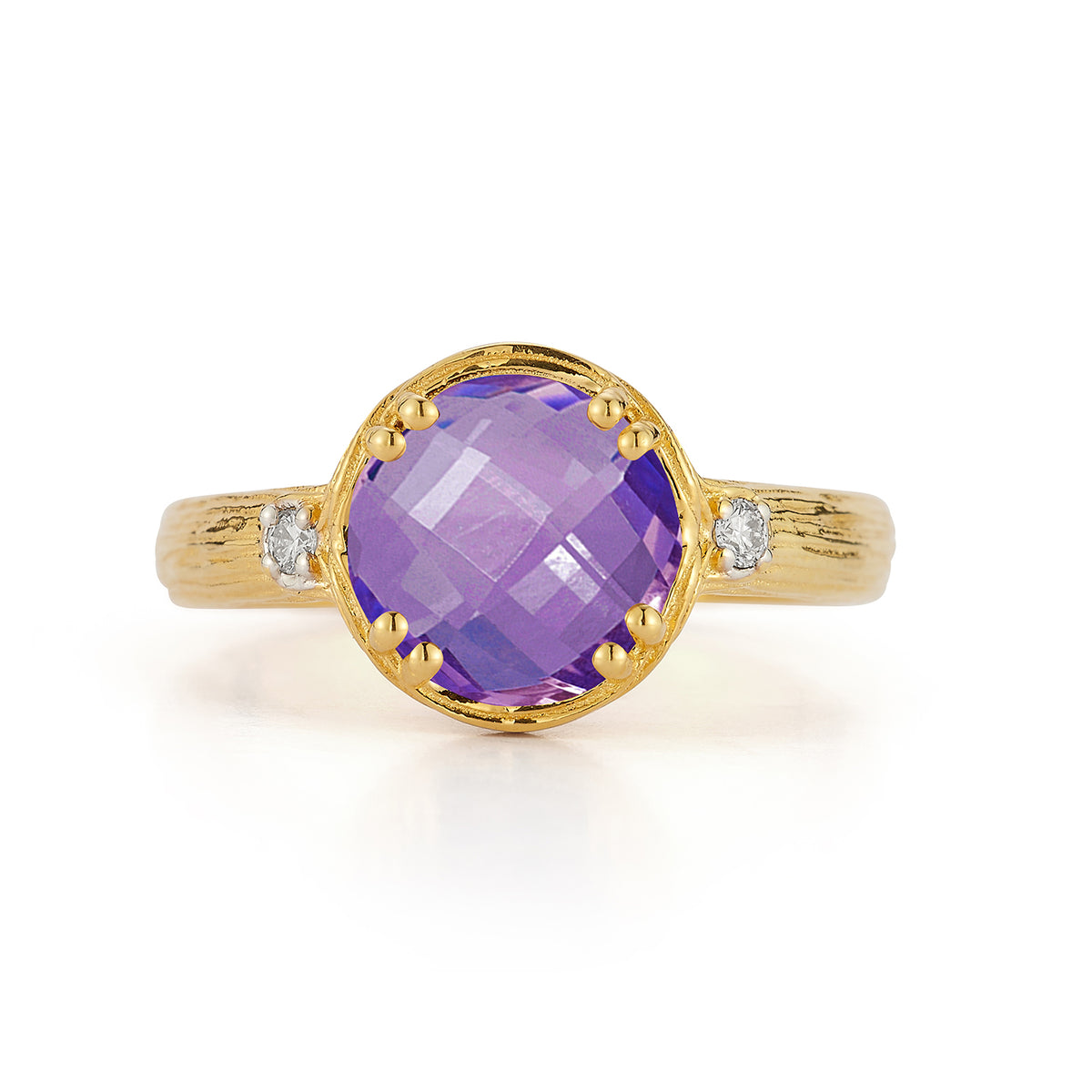 14K Gold 0.05 ct. tw. Diamond & 1.75 Amethyst Cocktail Ring