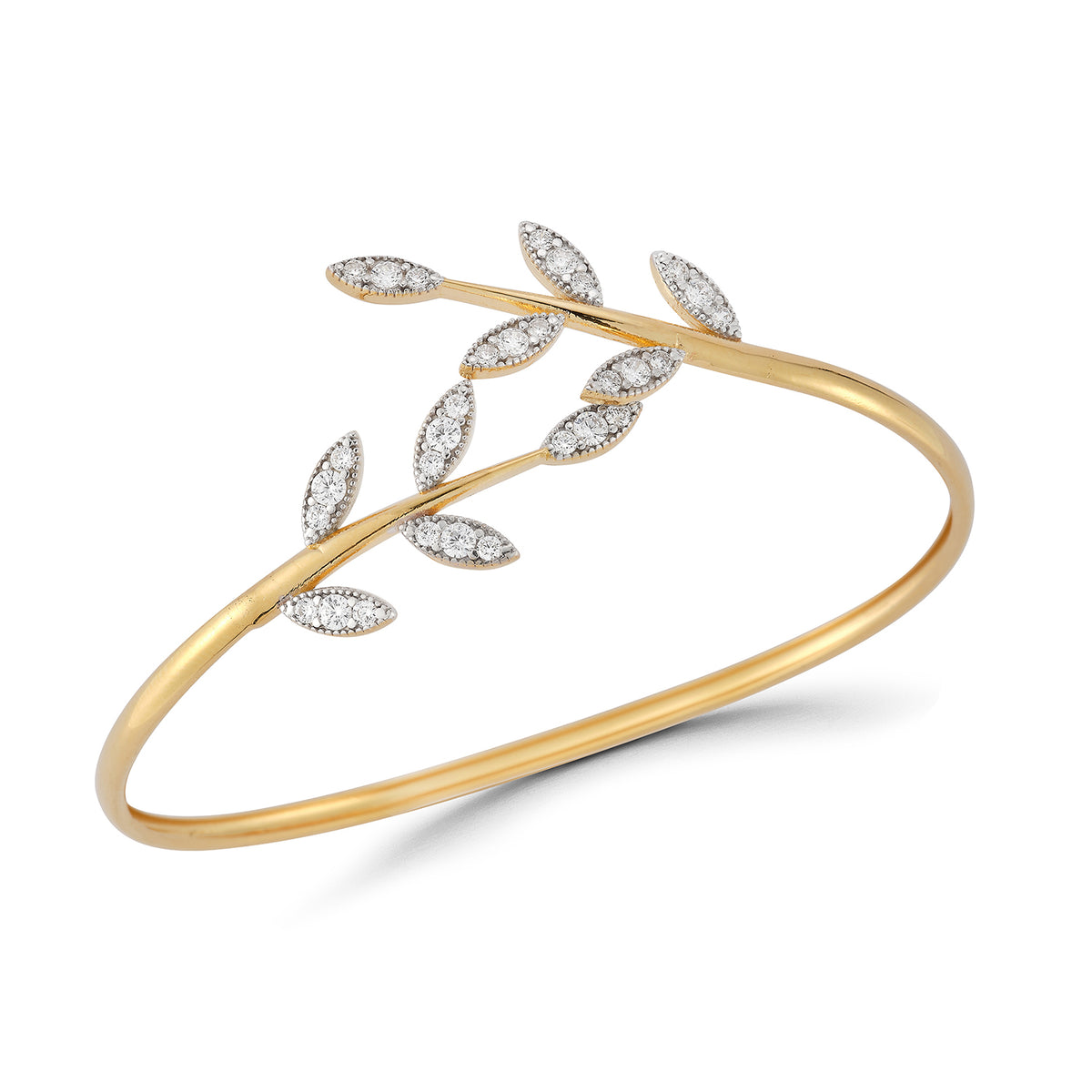 14K-Y LEAF VINE BANGLE., 1.00CT