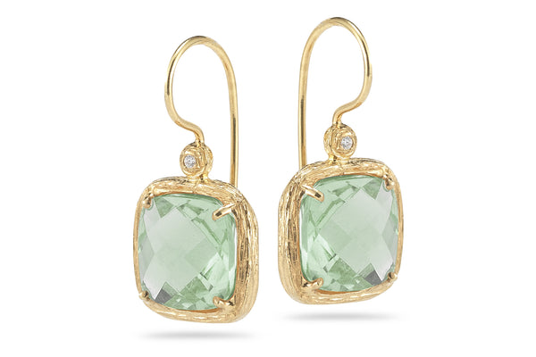 Ladie's Green Amethyst Stud Earrings in on sale 14 karat white gold