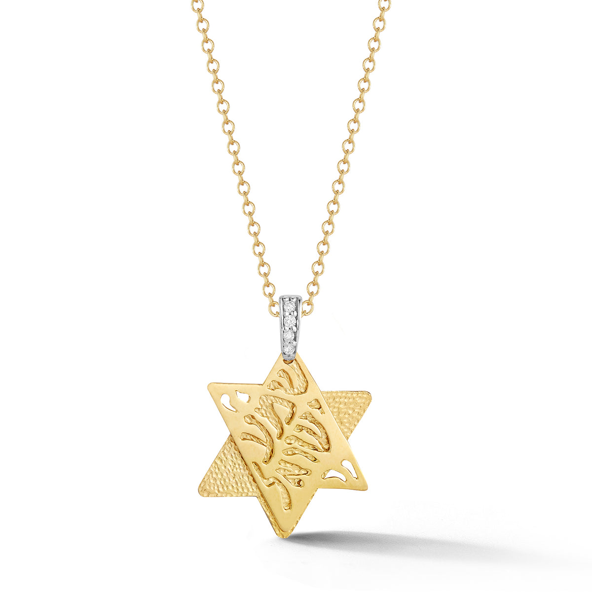 14K-Y STAR OF DAVID SHEMA PEND., 0.04CT