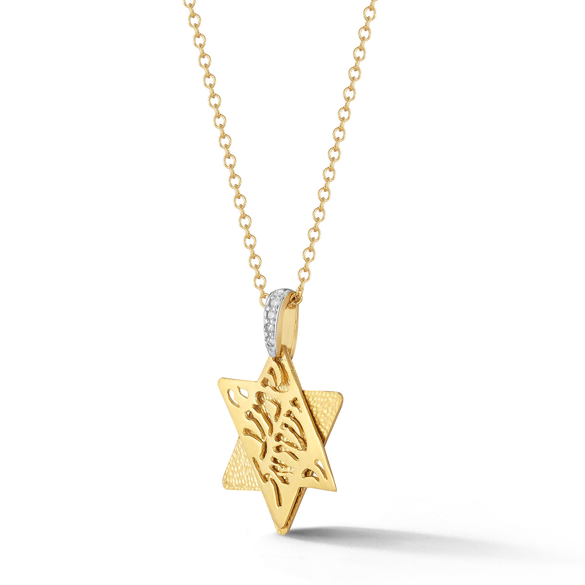 14K-Y STAR OF DAVID SHEMA PEND., 0.04CT