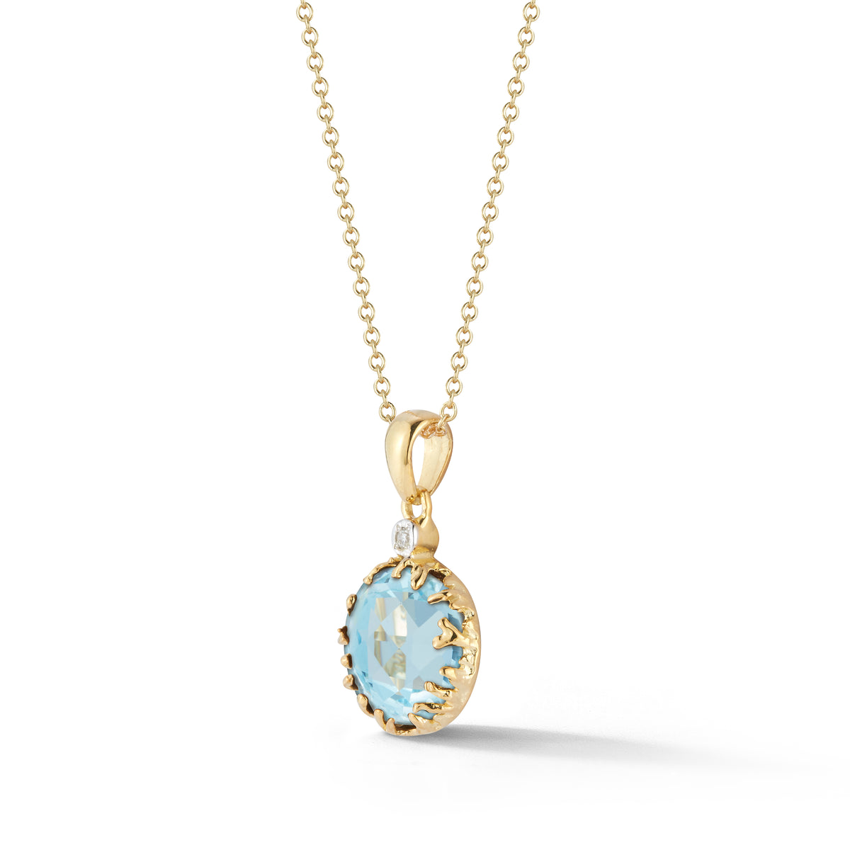 14K-Y BLUE TOPAZ COLOR STONE PENDANT, 0.015CT