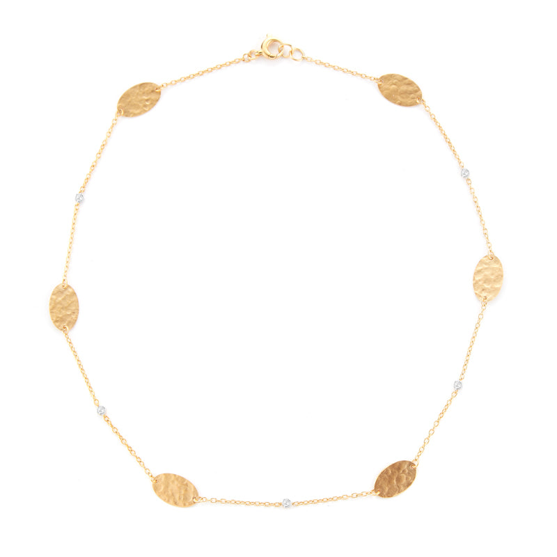 14K-Y OVL. GOLD-BY-THE-YARD NECK., 0.08CT