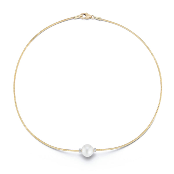 14K-Y 10mm FRESH WATER PEARL COCOON NECKLACE, 0.03CT