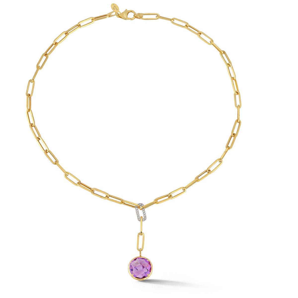 14K-Y AMETHYST OPEN LINK NECK., 0.15CT