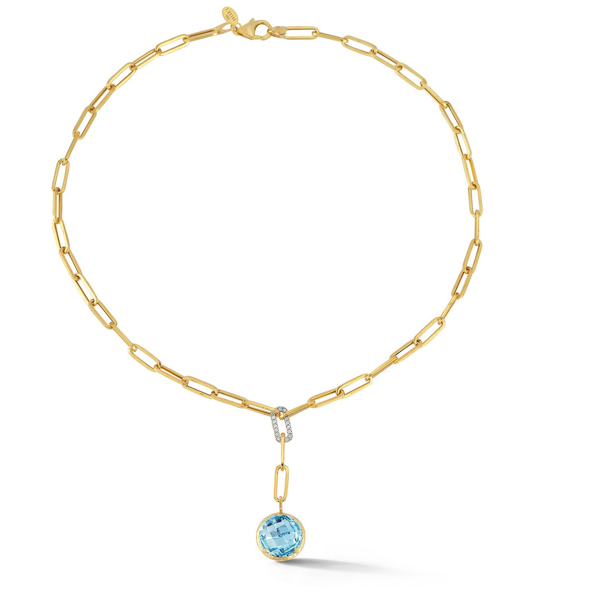 14K-Y BLUE TOPAZ OPEN LINK NECK., 0.15CT