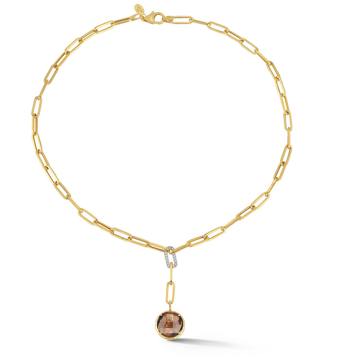 14K-Y SMOKEY TOPAZ OPEN LINK NECK., 0.15CT