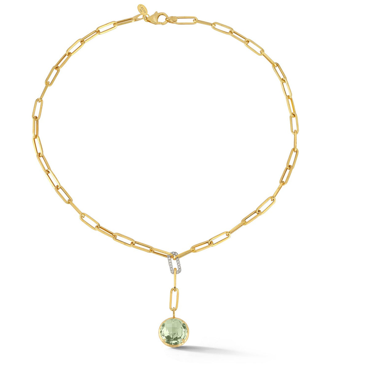 14K-Y GREEN AMETHYST OPEN LINK NECK., 0.15CT