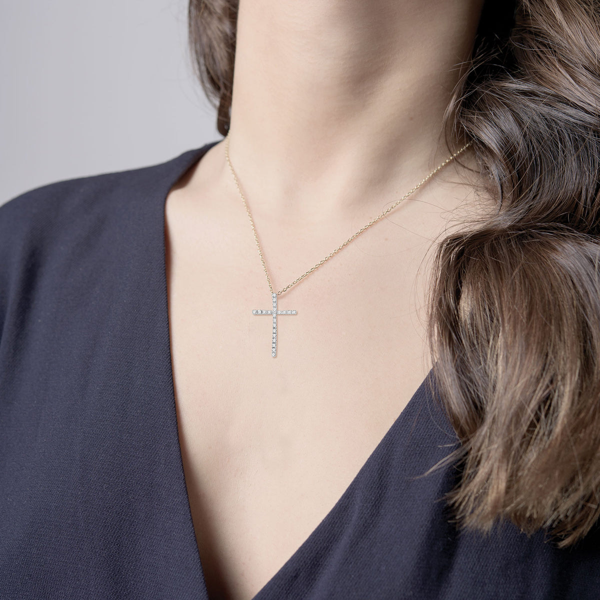 14K-Y JERUSALEM CROSS PEND., 0.25CT