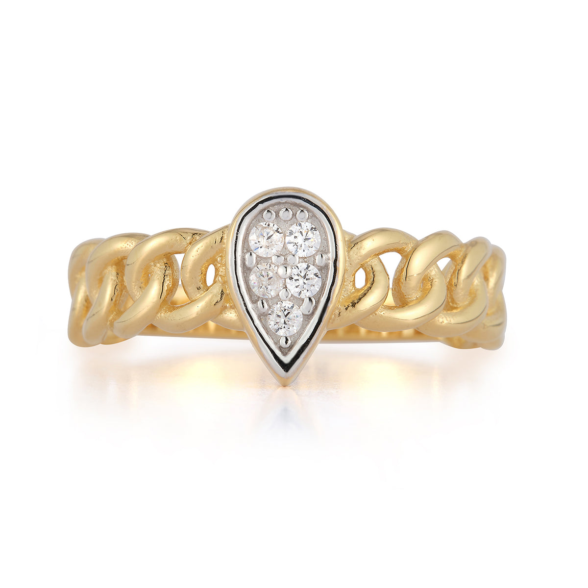 14K-Y OPEN LINK TEAR-DROP RING, 0.10CT