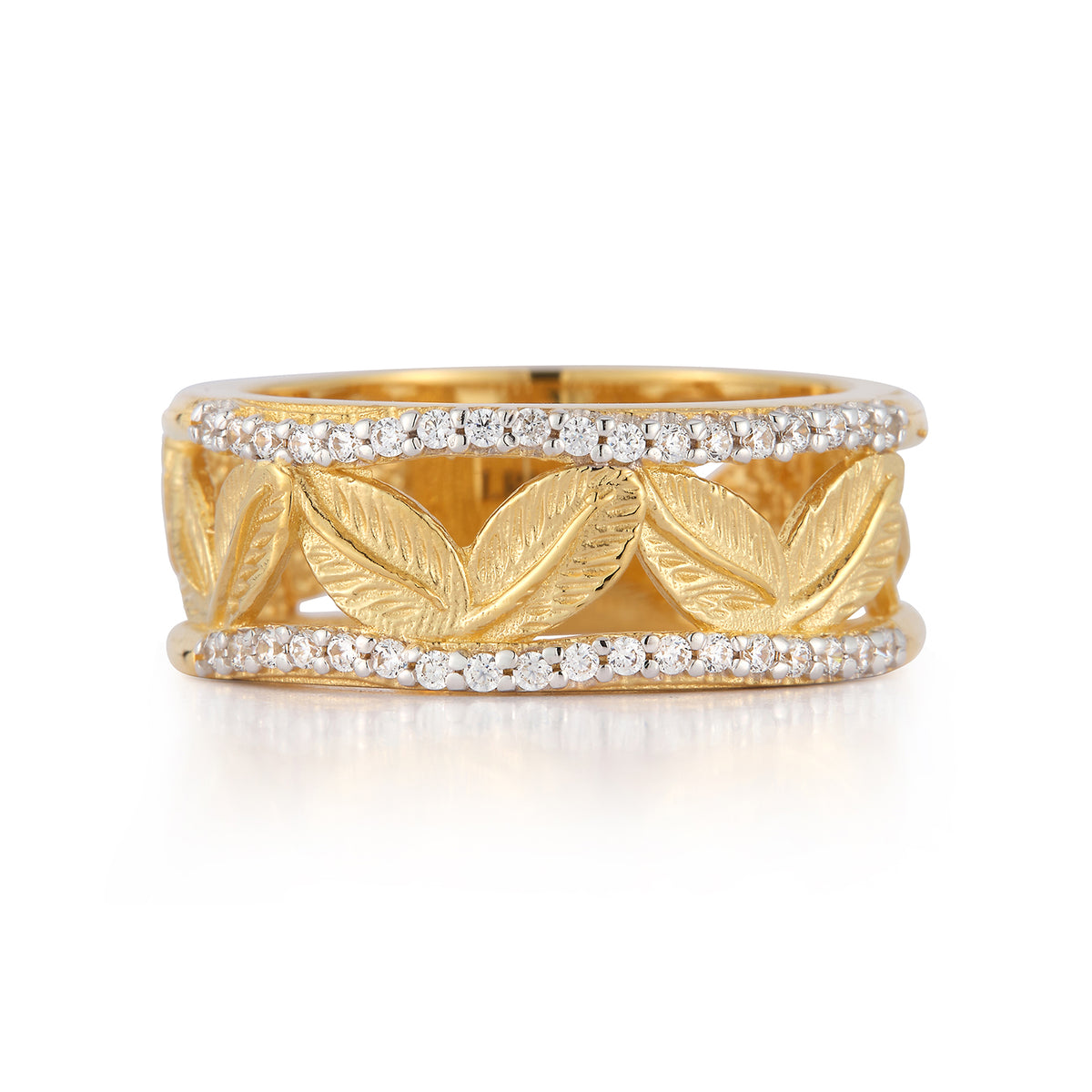 14K-Y NARROW VINE LEAF RING, 0.25CT