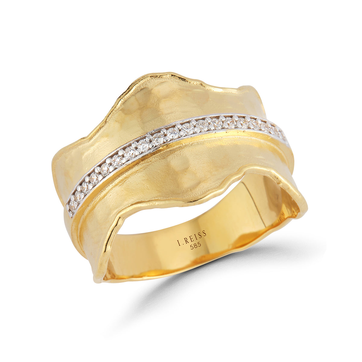 14K-Y SCALLOP-EDGED CUFF RING, 0.12CT