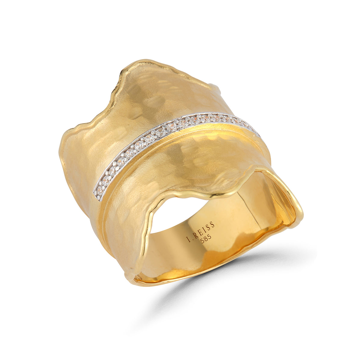 14K-Y SCALLOP-EDGED CUFF RING, 0.11CT